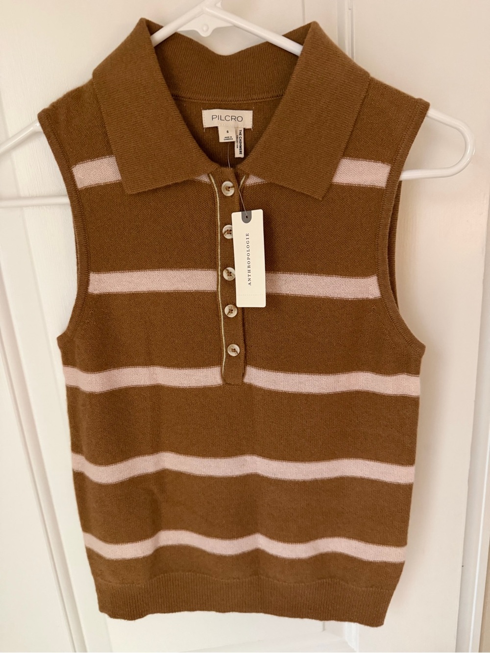 Pilcro Brown and Light Pink Striped Sleeveless Polo Vest